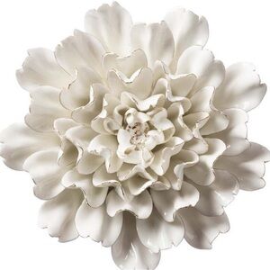 VivaTerra ceramic wall flower 8” white with gold trim